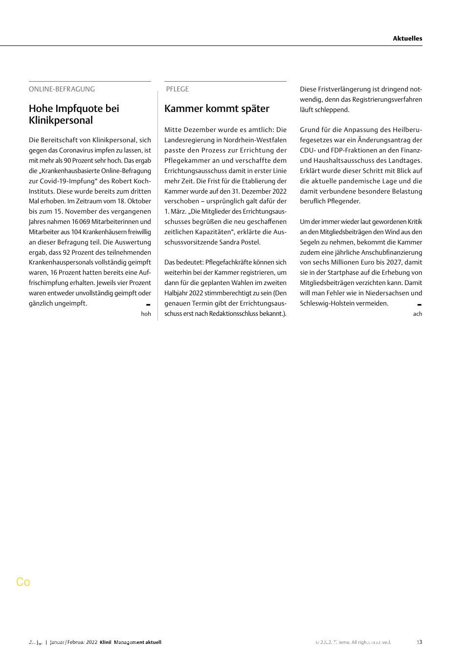 Vorschauseite 1: Pflege: Kammer kommt später