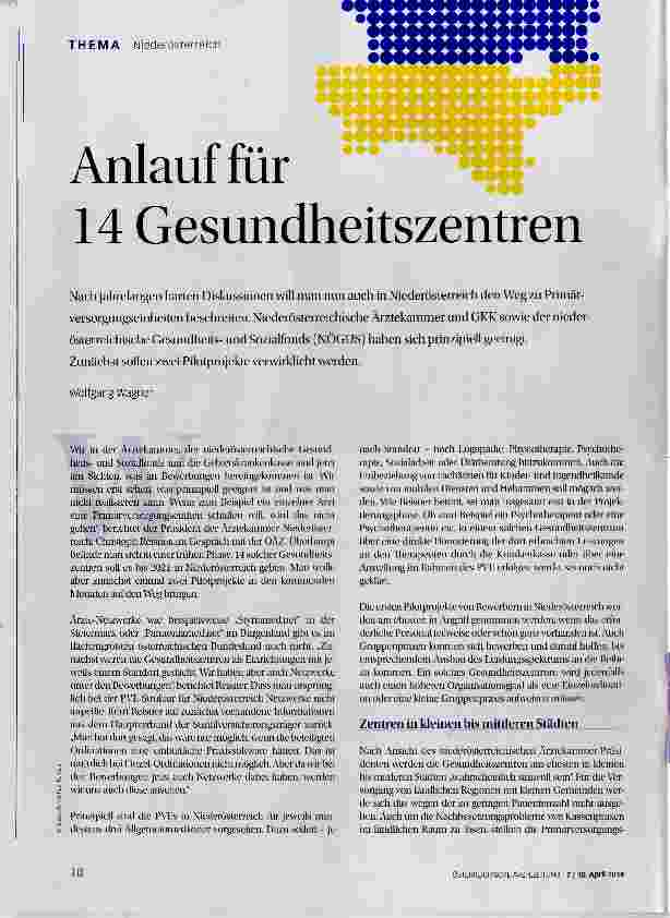 Vorschauseite 1: Anlauf für 14 Gesundheitszentren