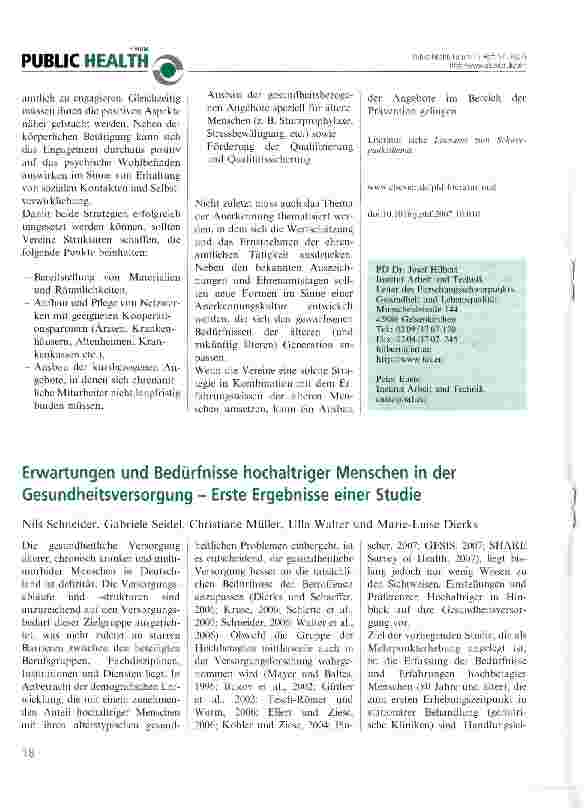 Vorschauseite 1: Erwartungen und Bedürfnisse hochaltriger Menschen in der Gesundheitsversorgung - Erste Ergebnisse einer Studie