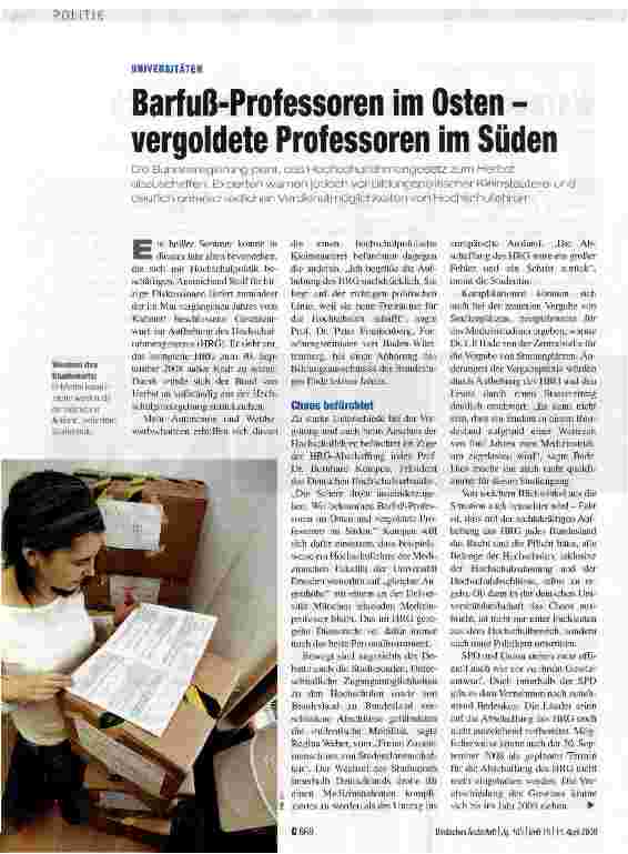 Vorschauseite 1: Barfuß-Professoren im Osten -vergoldete Professoren im Süden