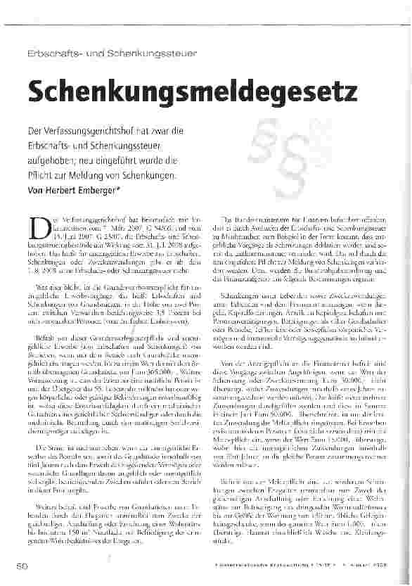 Vorschauseite 1: Schenkungsmeldegesetz