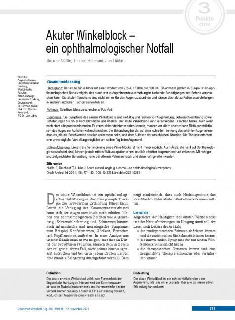 Vorschauseite 1: Akuter Winkelblock - ein ophthalmologischer Notfall