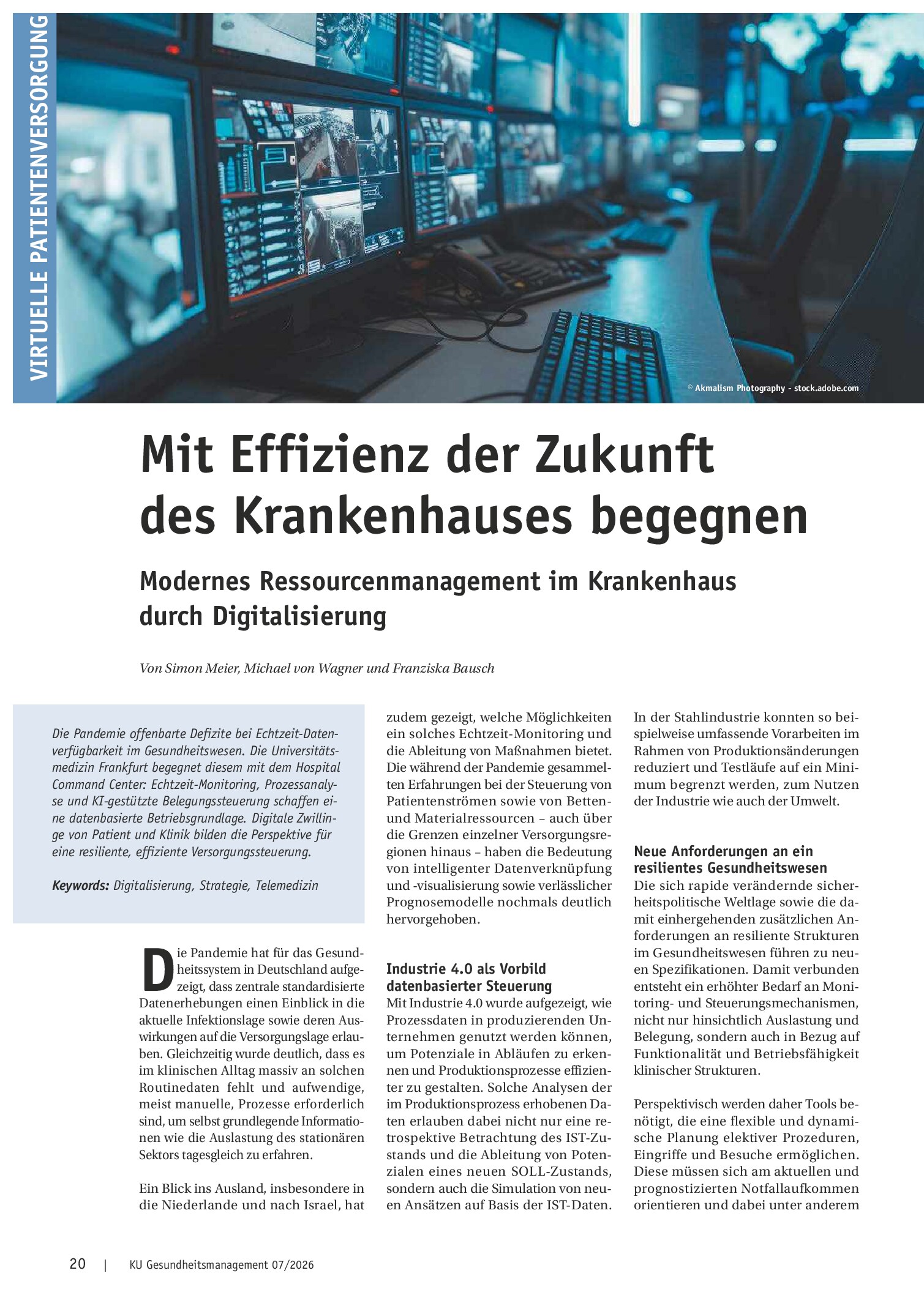 Vorschauseite 1: Mit Effizienz der Zukunft des Krankenhauses begegnen