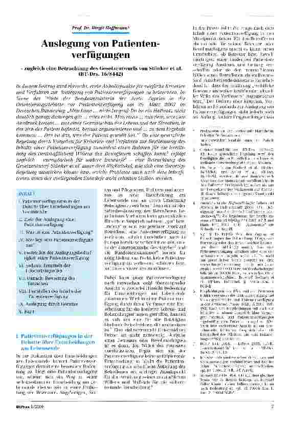 Vorschauseite 1: Auslegung von Patientenverfügungenzugleich eine Betrachtung des Gesetzentwurfs von Stünker et al.