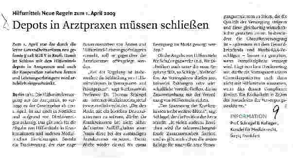 Vorschauseite 1: Depots in Arztpraxen müssen schließen