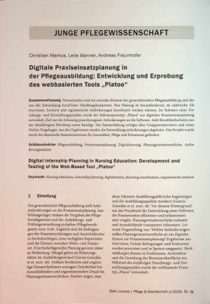 Vorschauseite 1: Digitale Praxiseinsatzplanung in der Pflegeausbildung: Entwicklung und Erprobung des webbasierten Tools „Platoo“