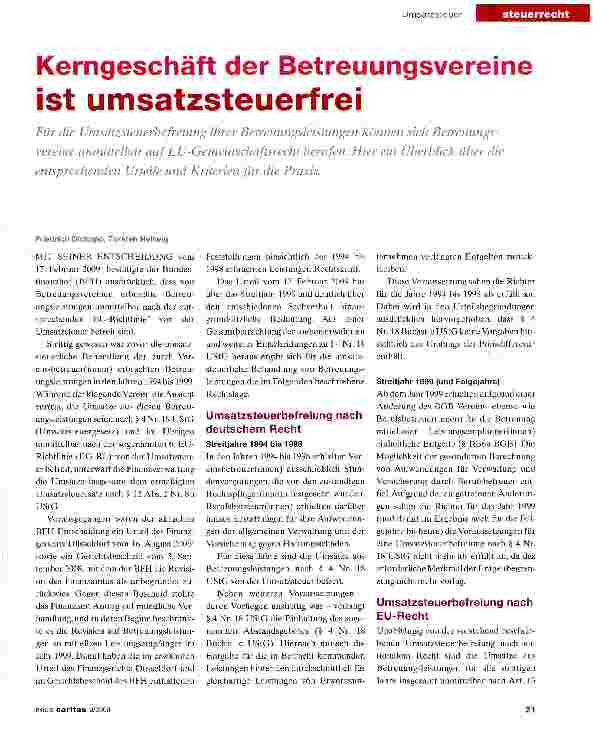 Vorschauseite 1: Kerngeschäft der Betreuungsvereine ist umsatzsteuerfrei
