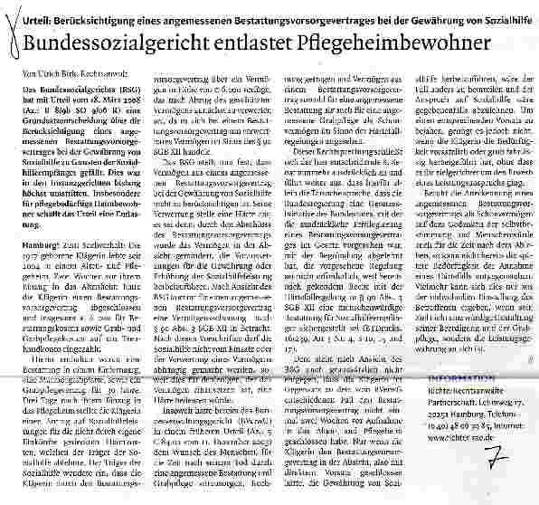 Vorschauseite 1: Bundessozialgericht entlastet Pflegeheimbewohner