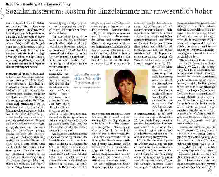Vorschauseite 1: Sozialministerium: Kosten für Einzelzimmer nur unwesentlich höher