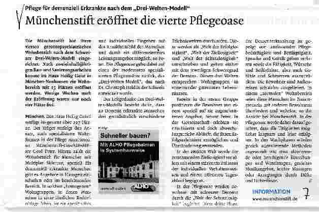 Vorschauseite 1: Münchenstift eröffnet die vierte Pflegeoase