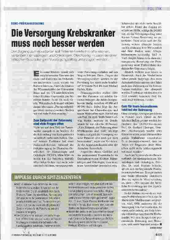 Vorschauseite 1: Die Versorgung Krebskranker muss noch besser werden