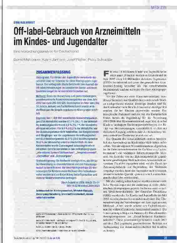 Vorschauseite 1: Off-Iabel-Gebrauch von Arzneimitteln im Kindesund Jugendalter