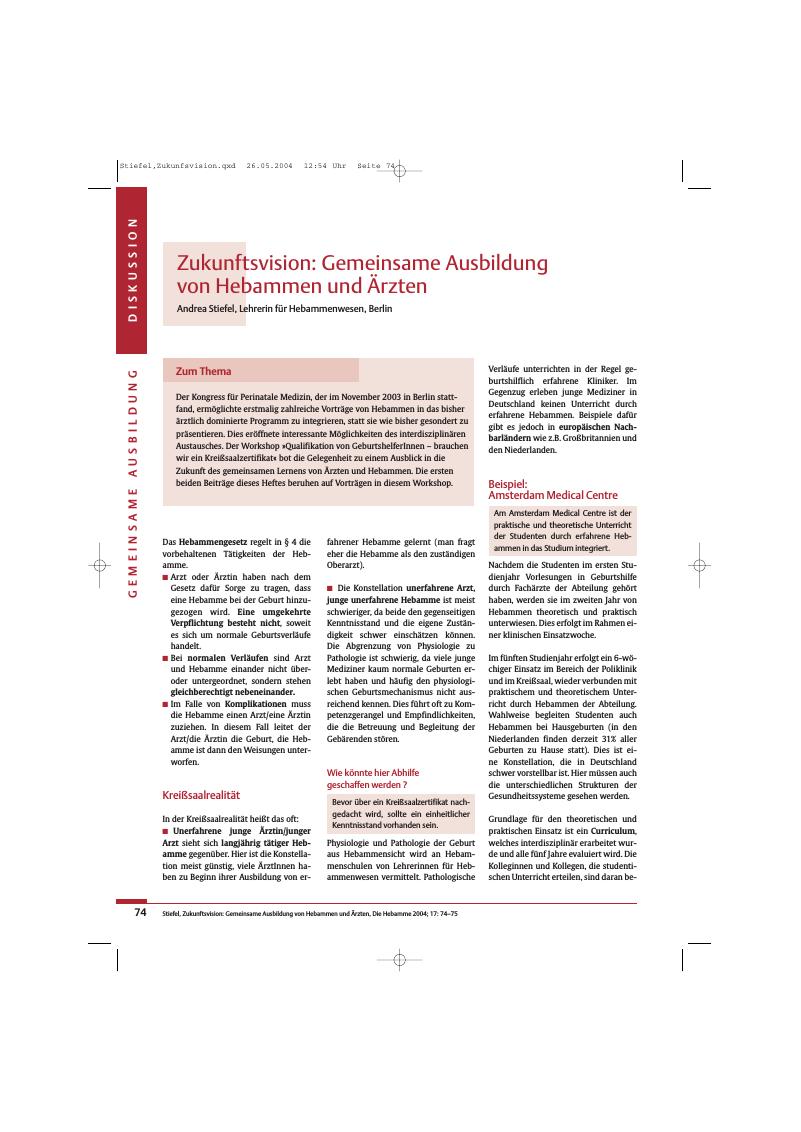 Vorschauseite 1: Zukunftsvision: Gemeinsame Ausbildung von Hebammen und Ärzten