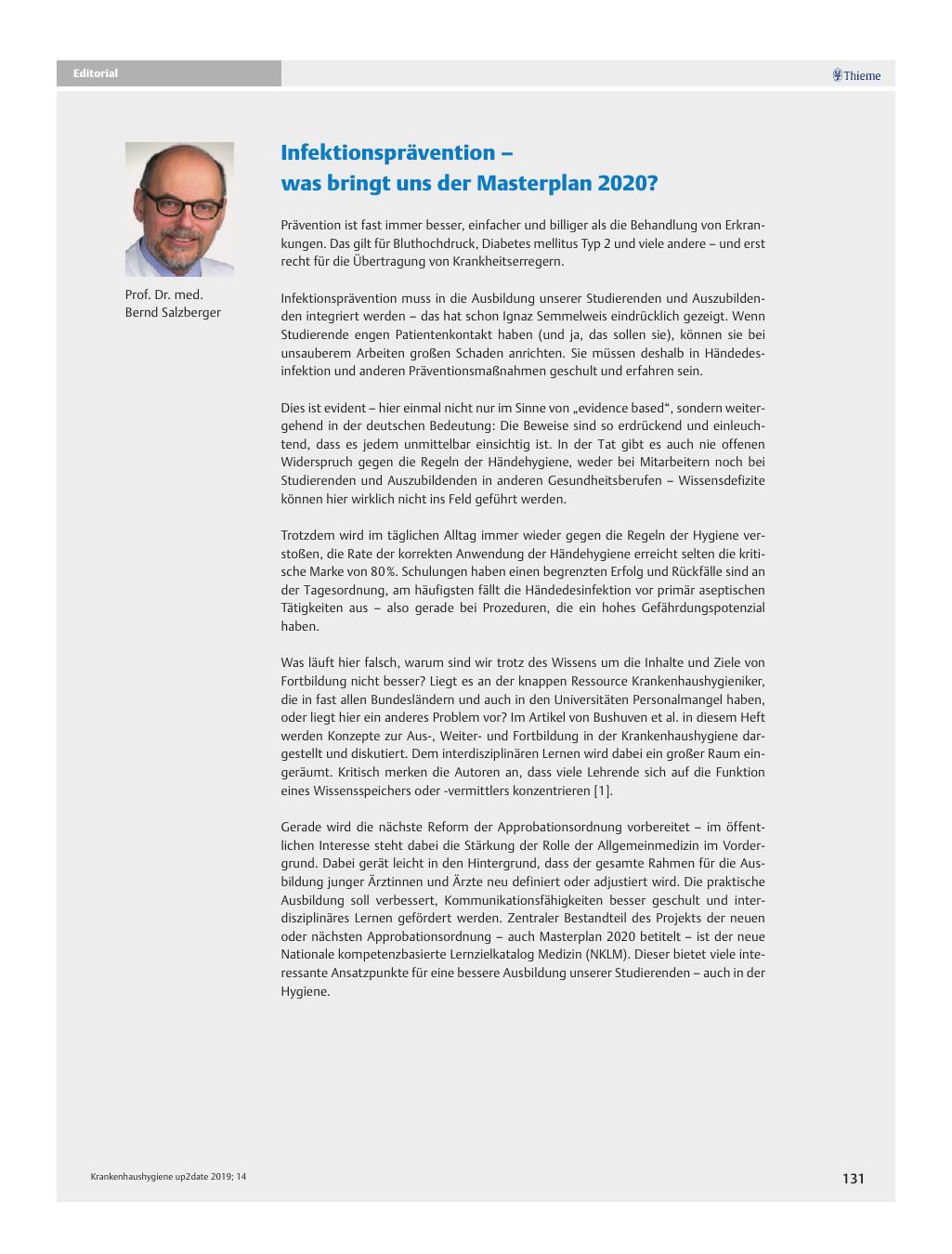 Vorschauseite 1: Infektionsprävention? was bringt uns der Masterplan 2020?