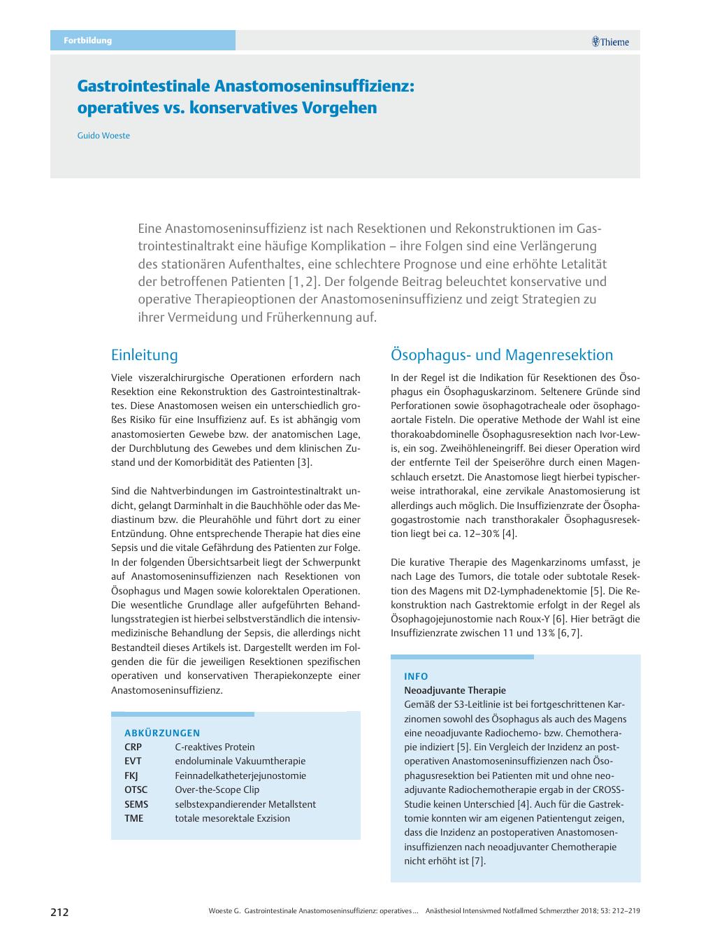Vorschauseite 1: Gastrointestinale Anastomoseninsuffizienz: operatives vs. konservatives Vorgehen