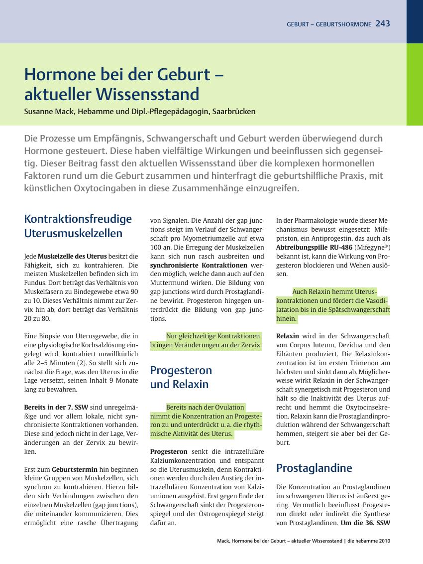 Vorschauseite 1: Hormone bei der Geburt – aktueller Wissensstand