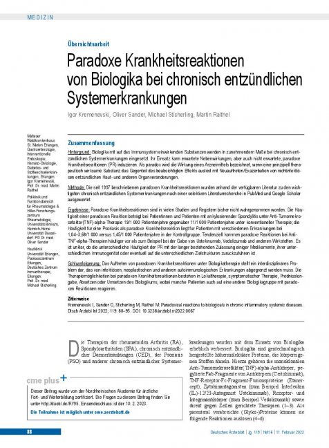 Vorschauseite 1: Paradoxe Krankheitsreaktionen von Biologika bei chronisch entzündlichen Systemerkrankungen