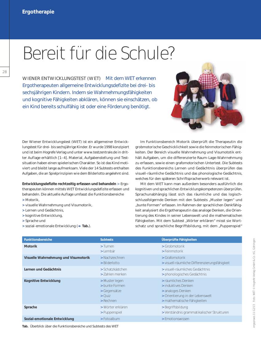 Vorschauseite 1: Wiener Entwicklungstest (WET) ? Bereit für die Schule?