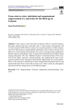 Vorschauseite 1: Von Krise zu Krise. Individuelles und organisationales Empowerment an der University for the Third Age im Libanon