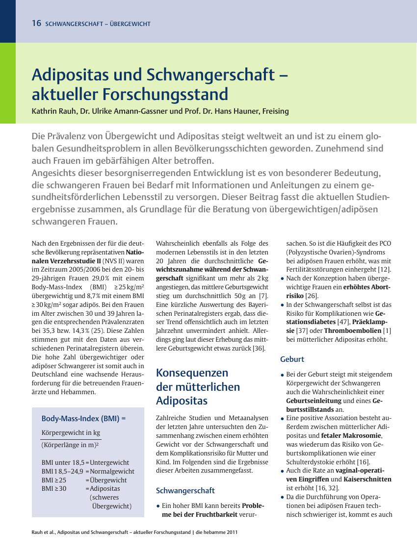 Vorschauseite 1: Adipositas und Schwangerschaft – aktueller Forschungsstand