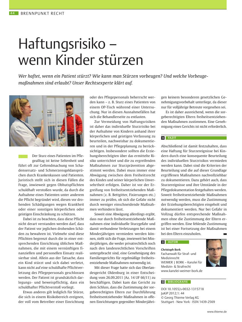 Vorschauseite 1: Haftungsrisiko – wenn Kinder stürzen