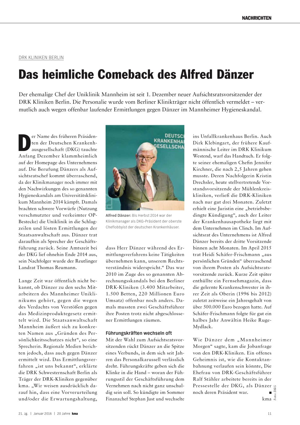 Vorschauseite 1: Das heimliche Comeback des Alfred Dänzer