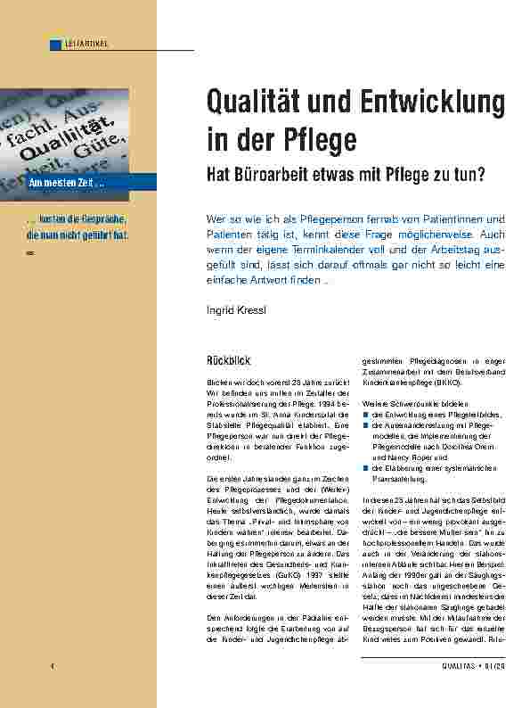 Vorschauseite 1: Qualität und Entwicklung in der Pflege: Hat Büroarbeit etwas mit Pflege zu tun?