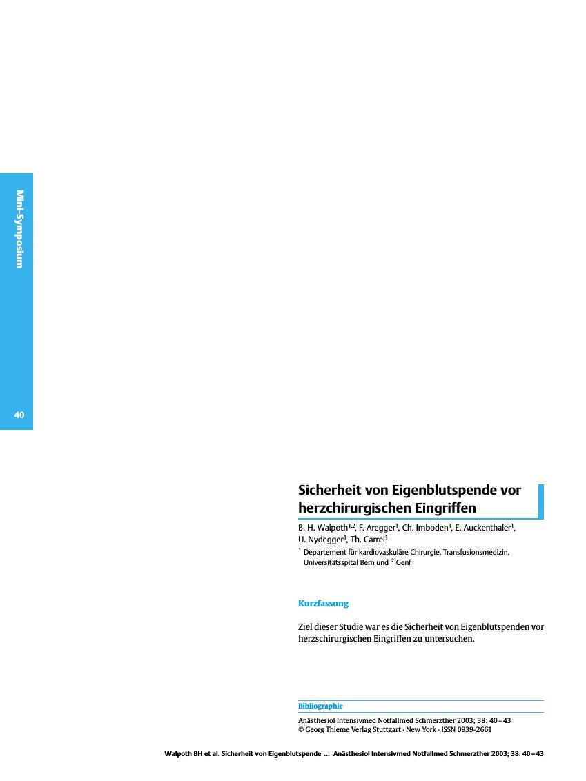 Vorschauseite 1: Sicherheit von Eigenblutspende vor herzchirurgischen Eingriffen