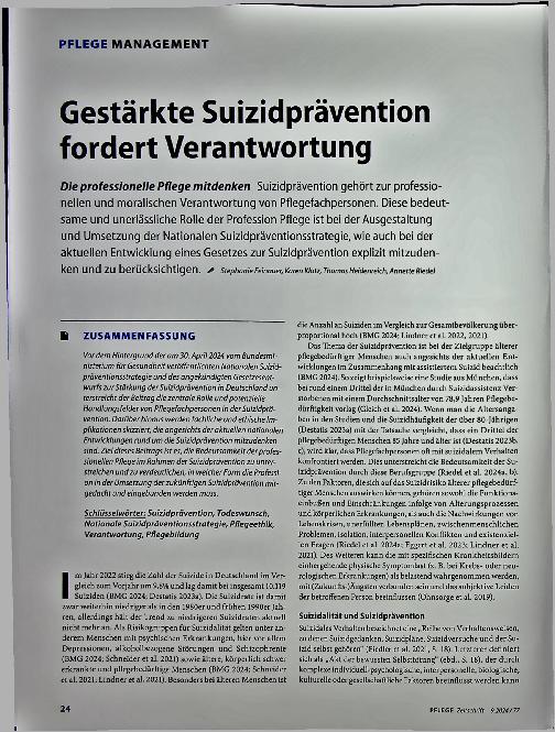 Vorschauseite 1: Gestärkte Suizidprävention fordert Verantwortung