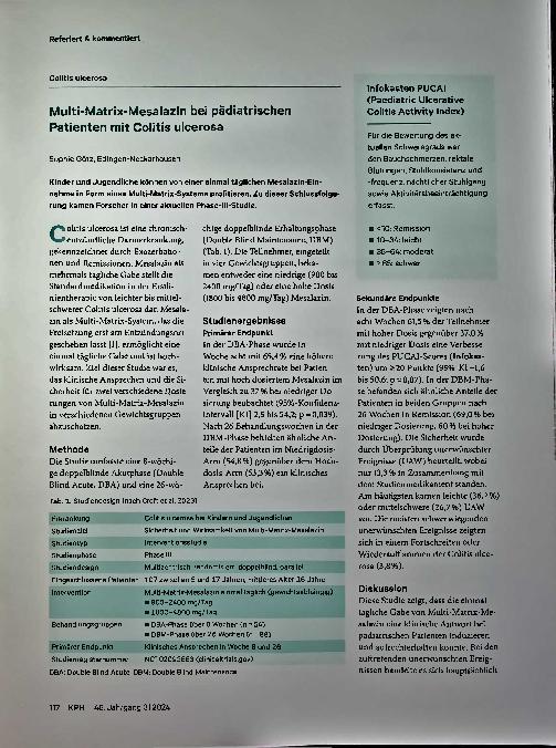 Vorschauseite 1: Multi-Matrix-Mesalazin bei pädiatrischen Patienten mit Colitis ulcerosa