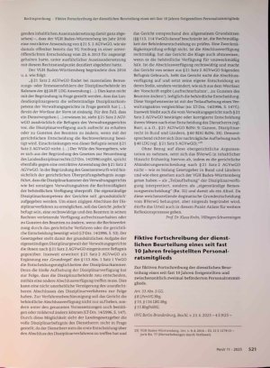 Vorschauseite 1: Fiktive Fortschreibung der dienstlichen Beurteilung eines seit fast 10 Jahren frei gestellten Personalratsmitglieds