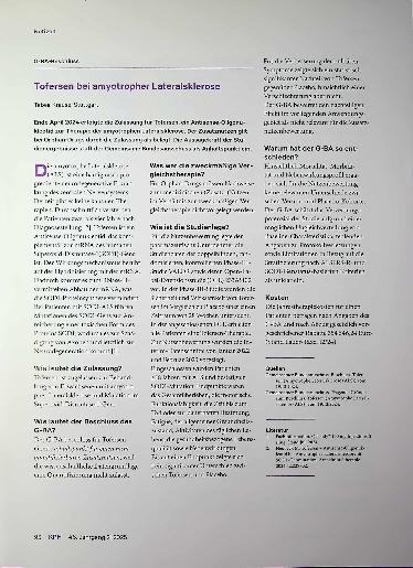 Vorschauseite 1: Tofersen bei amyotropher Lateralsklerose