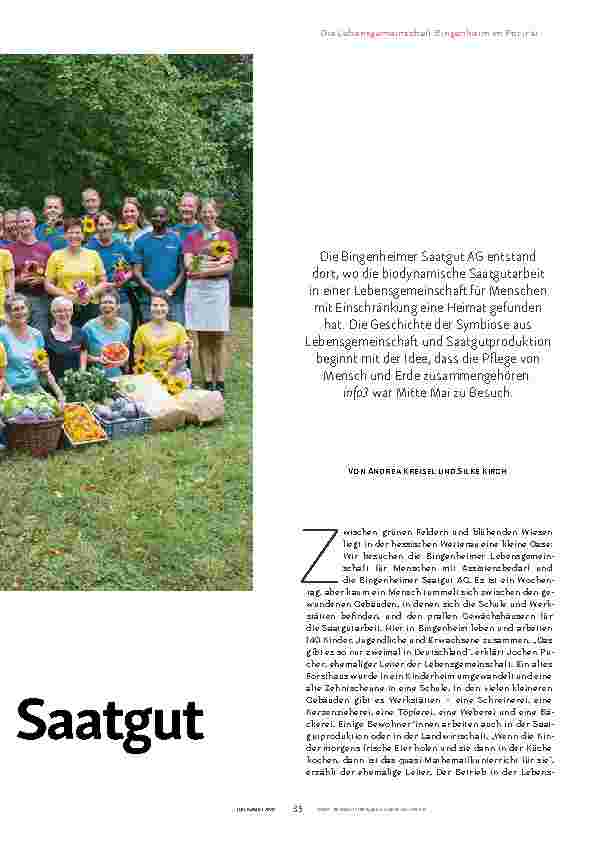 Vorschauseite 2: LEBENSGEMEINSCHAFT BINGENHEIM Pflege von Seele und Saatgut