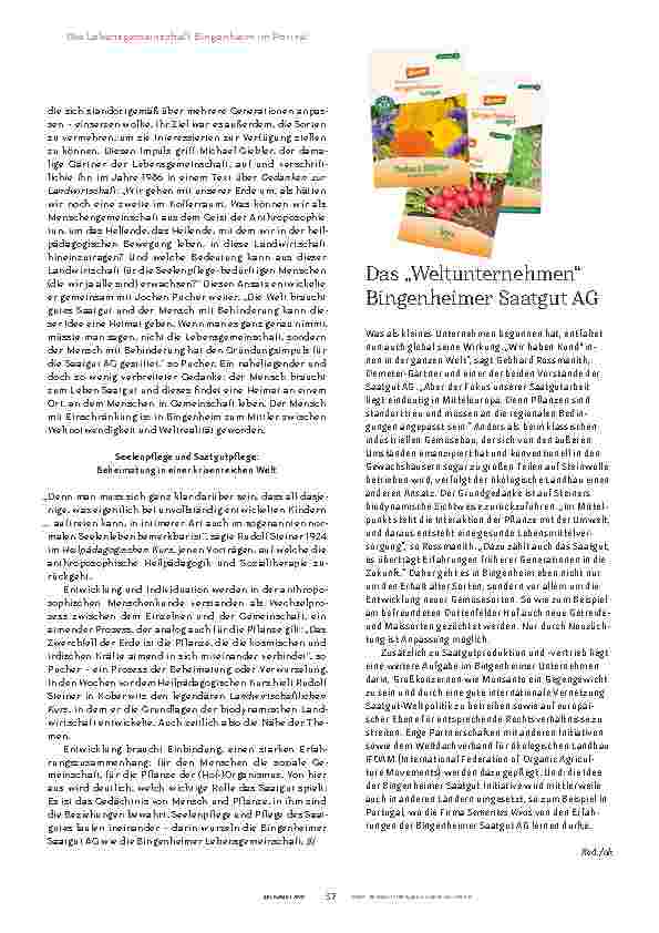 Vorschauseite 4: LEBENSGEMEINSCHAFT BINGENHEIM Pflege von Seele und Saatgut