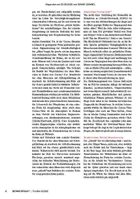 Vorschauseite 3: Kasernierung alter Menschen in Zeiten von Corona