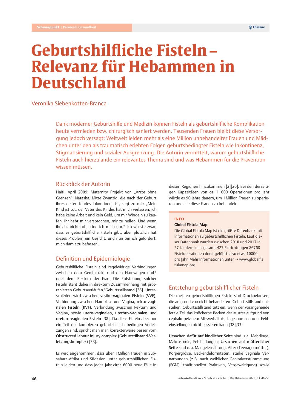 Vorschauseite 1: Geburtshilfliche Fisteln – Relevanz für Hebammen in Deutschland