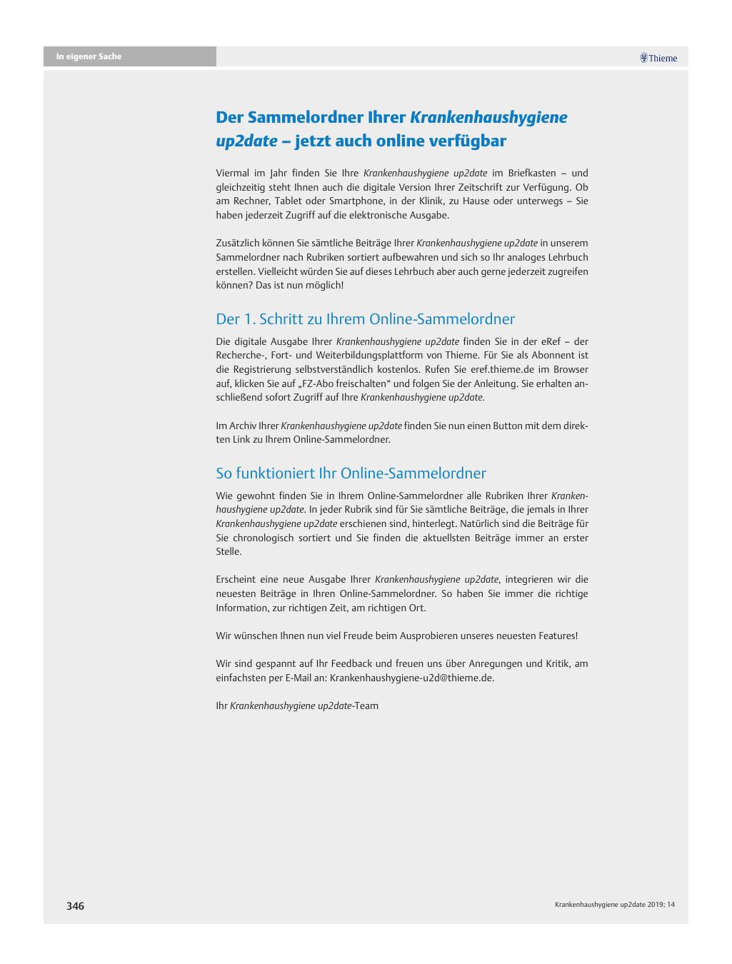 Vorschauseite 1: Der Sammelordner Ihrer Krankenhaushygiene up2date ? jetzt auch online verfügbar