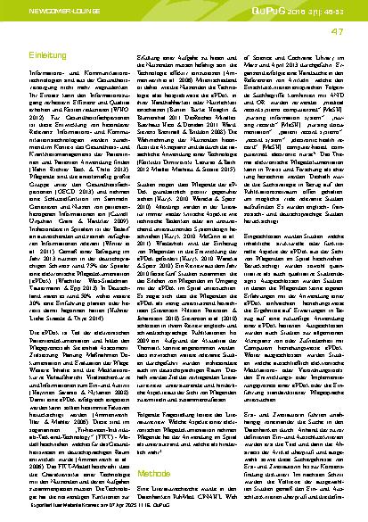 Vorschauseite 2: Literaturreview zur elektronischen Pflegedokumentation: Unterstützende und hinderliche Aspekte aus Sicht von Pflegenden