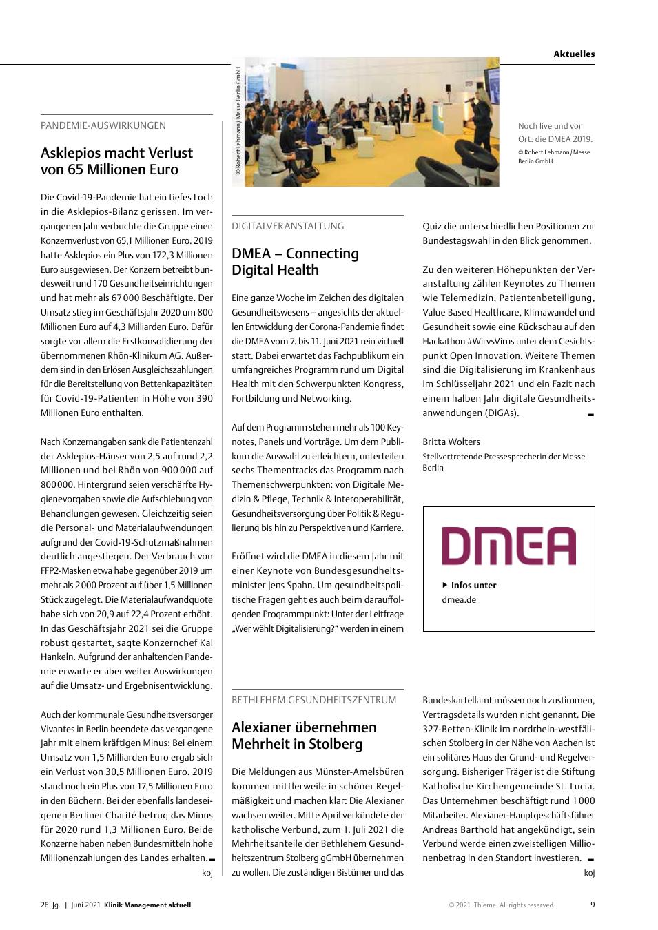Vorschauseite 1: Digitalveranstaltung: DMEA – Connecting Digital Health