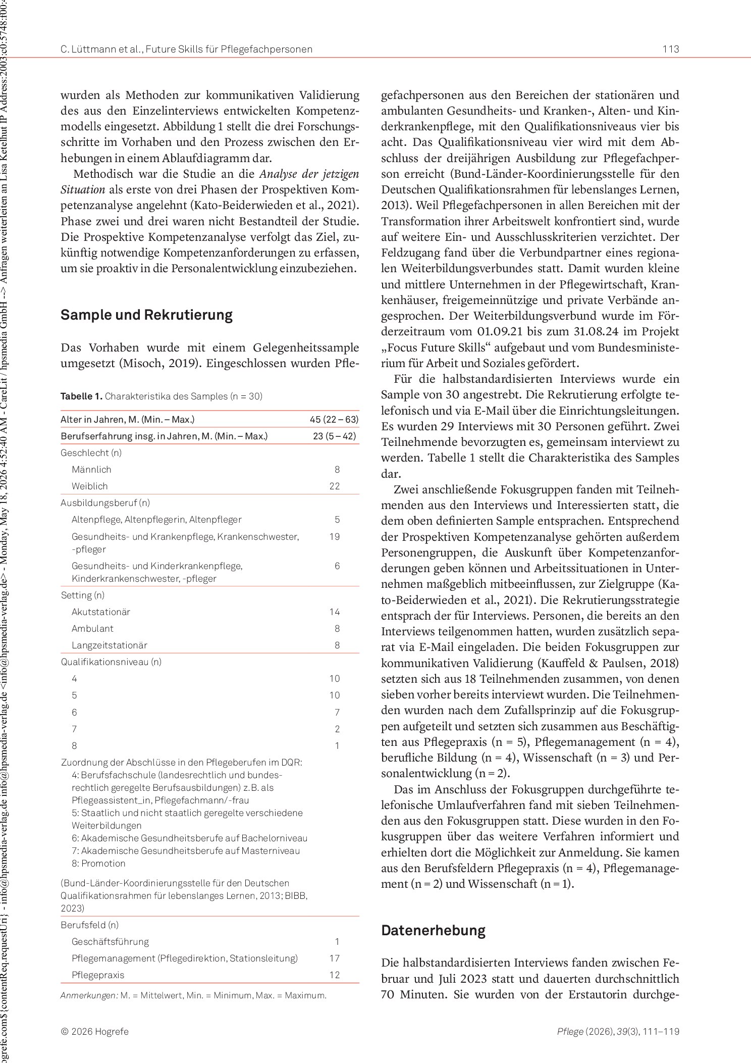 Vorschauseite 3: Entwicklung eines Kompetenzmodells zu Future Skills für Pflegefachpersonen: Eine qualitative Studie