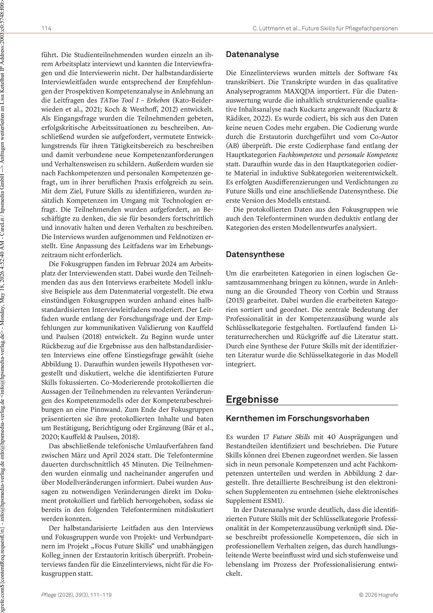 Vorschauseite 4: Entwicklung eines Kompetenzmodells zu Future Skills für Pflegefachpersonen: Eine qualitative Studie