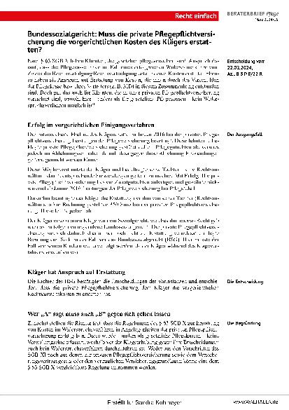 Vorschauseite 2: Beraterbrief Pflege Heft 5-2024