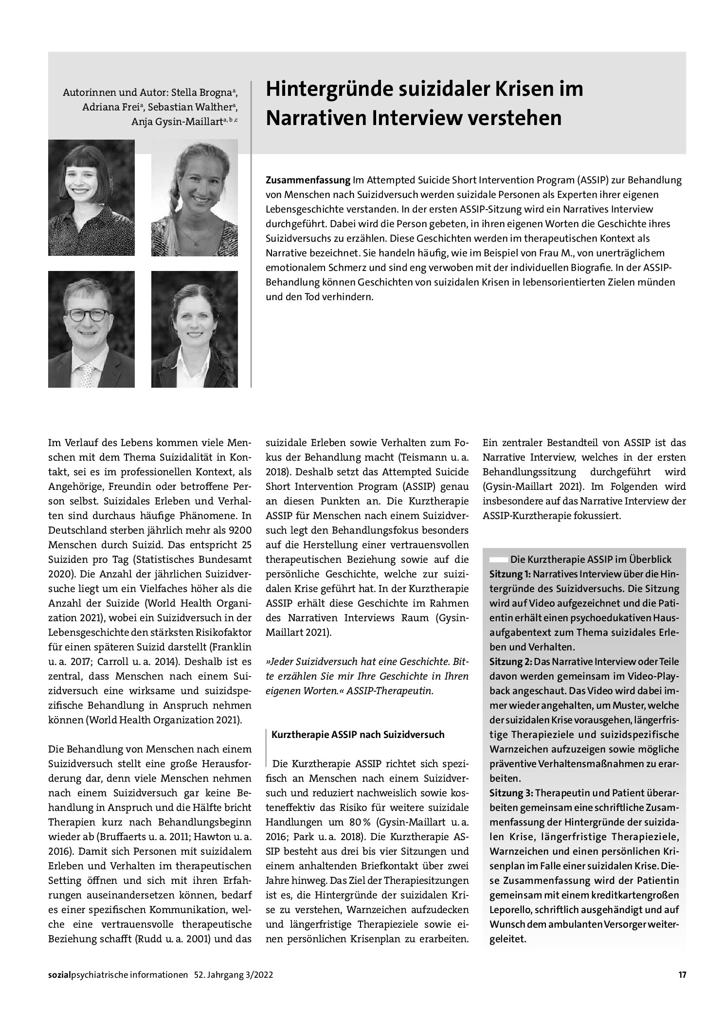 Vorschauseite 1: Hintergründe suizidaler Krisen im narrativen Interview verstehen