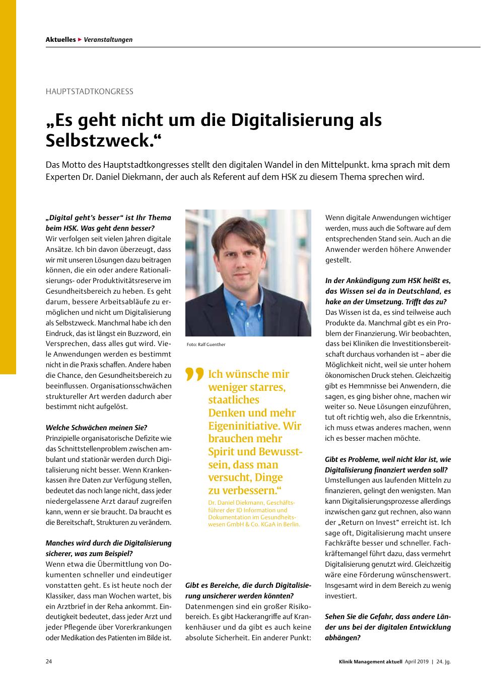 Vorschauseite 1: Hauptstadtkongress: „Es geht nicht um die Digitalisierung als Selbstzweck.“