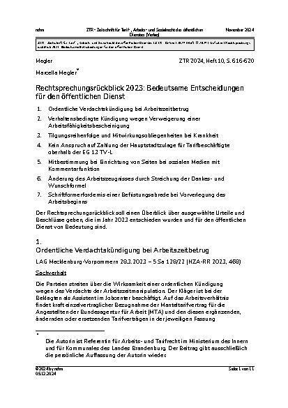 Vorschauseite 1: Rechtsprechungsrückblick 2023: Bedeutsame Entscheidungen für den öffentlichen Dienst