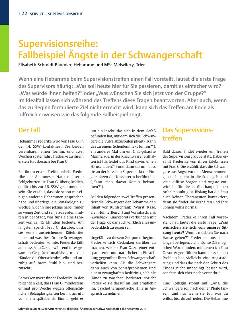Vorschauseite 1: Supervisionsreihe: Fallbeispiel Ängste in der Schwangerschaft