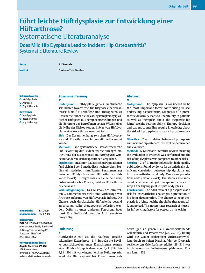 Vorschauseite 1: Führt leichte Hüftdysplasie zur Entwicklung einer Hüftarthrose?