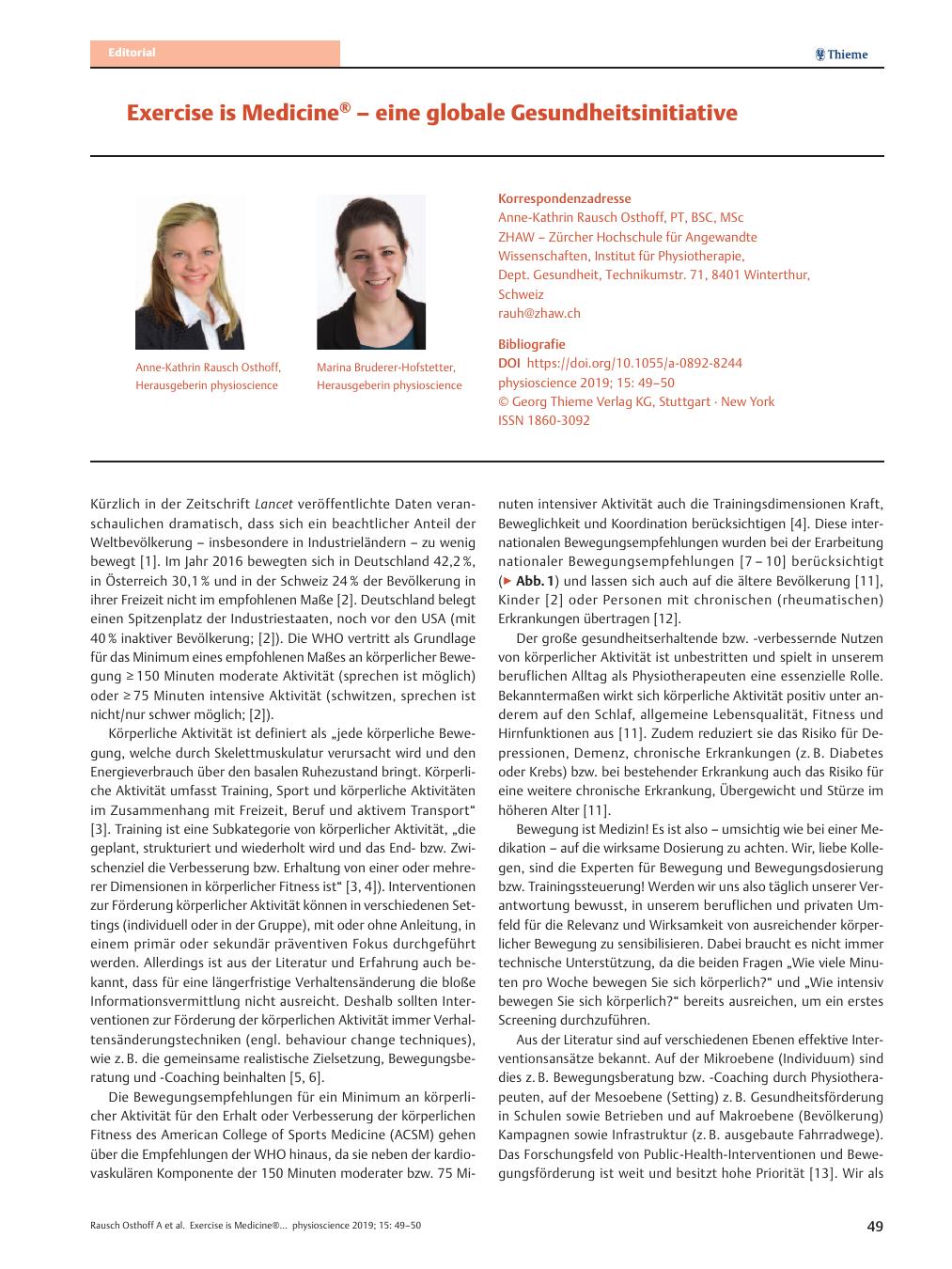 Vorschauseite 1: Exercise is Medicine® – eine globale Gesundheitsinitiative