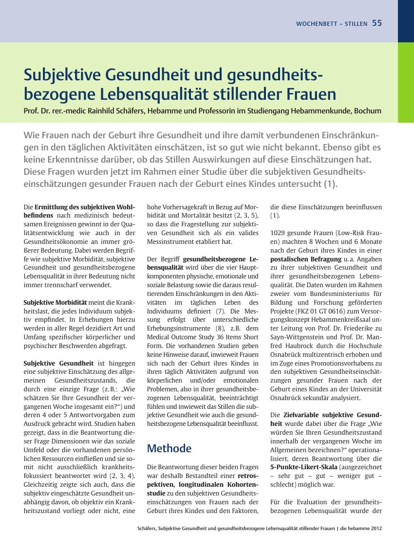 Vorschauseite 1: Subjektive Gesundheit und gesundheitsbezogene Lebensqualität stillender Frauen