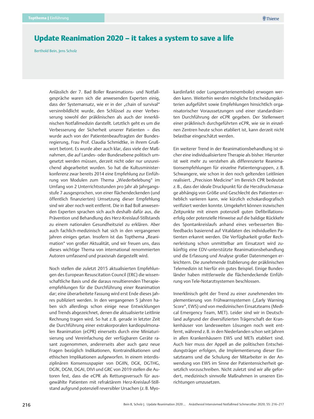 Vorschauseite 1: Update Reanimation 2020 – it takes a system to save a life